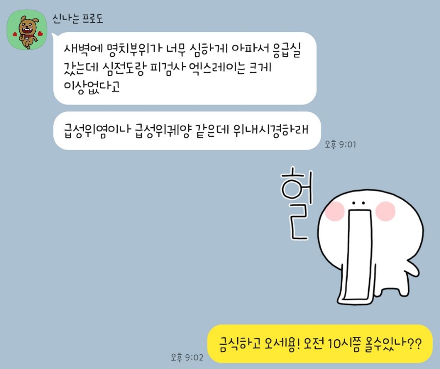 복통 증상에 관한 상담 예시 대화