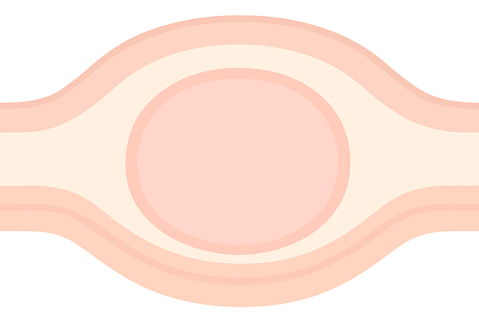 위 점막 아래층의 종양이 위 안쪽으로 돌출되는 구조를 보여주는 도식
