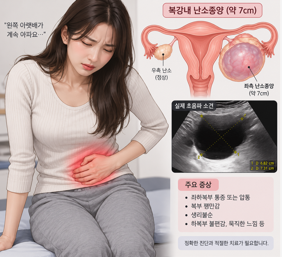 배변 후 나아지던 왼쪽 아랫배 통증, 초음파에서 확인한 난소 종괴